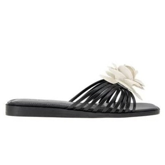 NIB BCBGGeneration Masha Black Flower Applique Slide Sandals Women's 7.5M - Picture 7 of 16